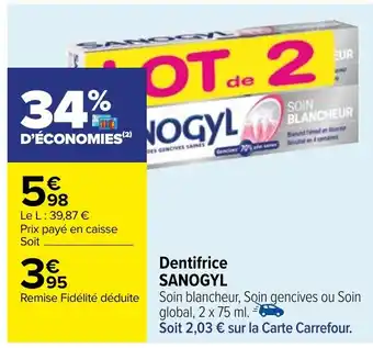 Carrefour Dentifrice SANOGYL offre