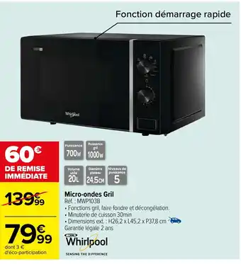 Carrefour Micro-ondes Gril Réf.: MWP103B offre