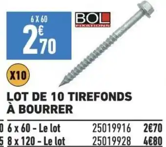 Brico Cash LOT DE 10 TIREFONDS À BOURRER offre