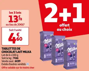 Auchan TABLETTES DE CHOCOLAT LAIT MILKA offre