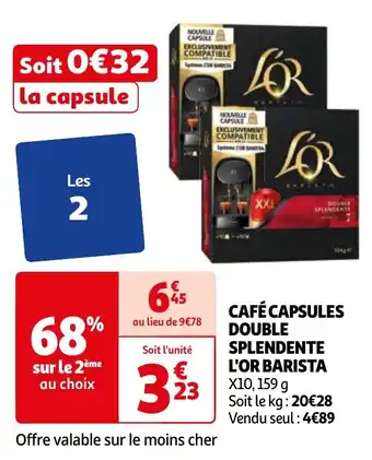 Auchan CAFÉ CAPSULES DOUBLE SPLENDENTE L'OR BARISTA offre