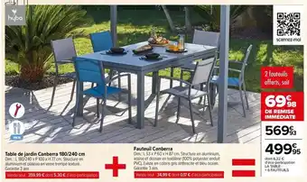 Carrefour Market Table de jardin canberra 180/240 cm + fauteuil canberra offre