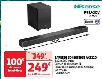 Auchan Hisense - barre de son ax3120 offre