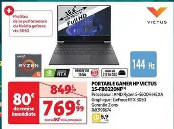 Auchan Hp - portable gamer victus 15-fb0220nf offre