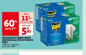 Auchan DIFFUSEUR ÉLECTRIQUE LIQUIDE SENTEUR EUCALYPTUS ET MENTHE RAID(¹) offre