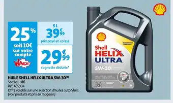 Auchan HUILE SHELL HELIX ULTRA 5W-30(2) offre