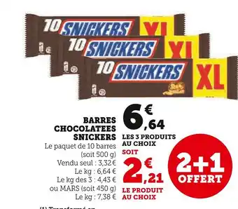 Hyper U SNICKERS BARRES CHOCOLATEES offre