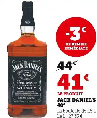 Super U JACK DANIEL'S JACK DANIEL'S 40° offre