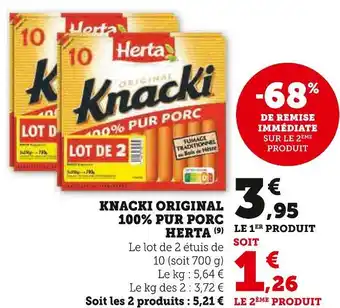 Super U HERTA KNACKI ORIGINAL 100% PUR PORC offre