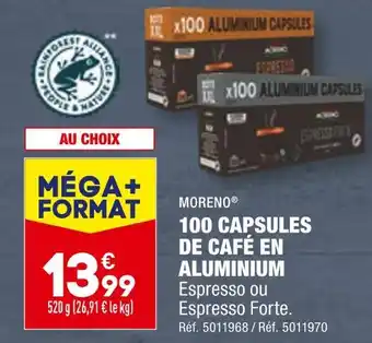 ALDI MORENO 100 CAPSULES DE CAFÉ EN ALUMINIUM offre