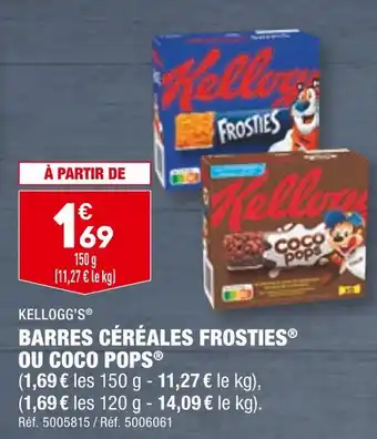 ALDI KELLOGG'S BARRES CÉRÉALES FROSTIES OU COCO POPS offre