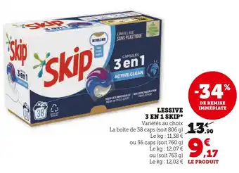 Super U SKIP LESSIVE 3 EN 1 offre