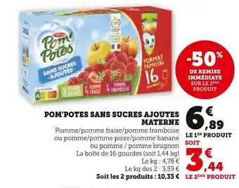 U Express MATERNE POM'POTES SANS SUCRES AJOUTES offre