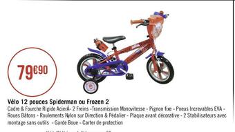 Géant Casino Vélo 12 pouces spiderman ou frozen 2 offre