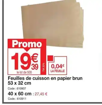 Promocash Feuilles de cuisson en papier brun offre