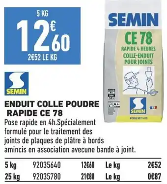 Brico Cash ENDUIT COLLE POUDRE RAPIDE CE 78 offre