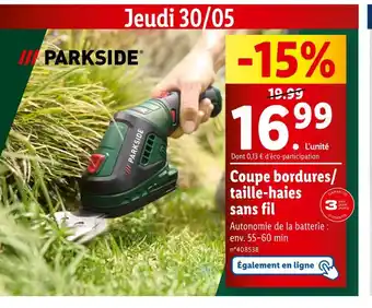 Lidl PARKSIDE Coupe bordures/ taille-haies sans fil offre