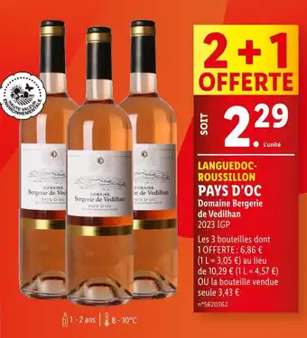 Lidl Domaine Bergerie de Vedilhan LANGUEDOC-ROUSSILLON PAYS D’OC offre