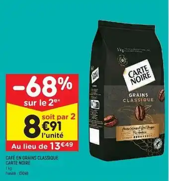 Leader Price Carte noire - café en grains classique offre