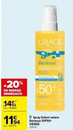 Carrefour Drive Uriage - spray enfant solaire bariesun spf50+ offre