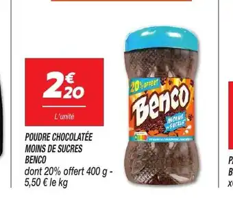 Netto POUDRE CHOCOLATÉE MOINS DE SUCRES BENCO offre