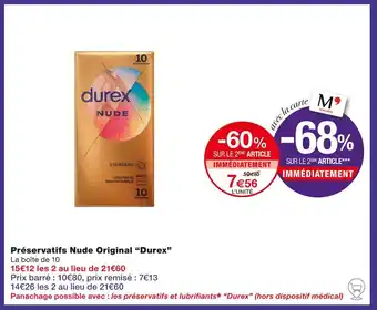 Monoprix Durex Préservatifs Nude Original offre