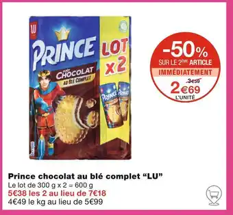 Monoprix LU Prince chocolat au blé complet offre