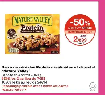 Monoprix Nature Valley Barre de céréales Protein cacahuètes et chocolat offre