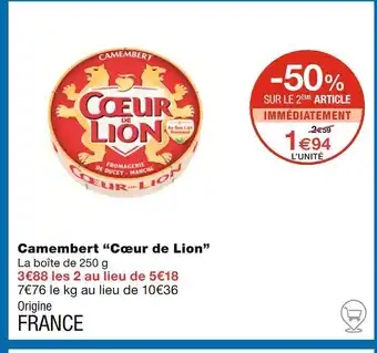 Monoprix Cœur de Lion Camembert offre