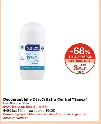 Monoprix Sanex Déodorant bille Zéro% Extra Control offre