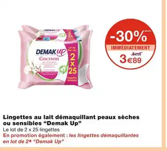 Monoprix Demak Up Lingettes au lait démaquillant peaux sèches ou sensibles offre