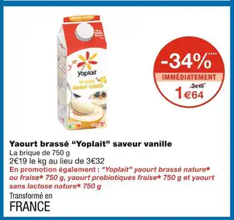 Monoprix Yoplait Yaourt brassé saveur vanille offre
