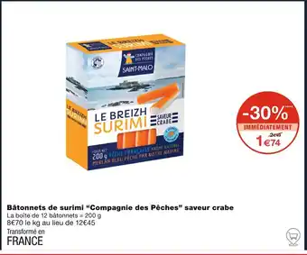 Monoprix Compagnie des Pêches Bâtonnets de surimi saveur crabe offre