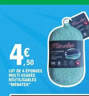 E.Leclerc LOT DE 4 ÉPONGES MULTI USAGES RÉUTILISABLES "MÉNATEX" offre