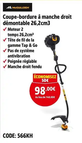 Screwfix MC CULLOCH Coupe-bordure à manche droit démontable 26,2cm3 offre