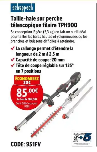 Screwfix Scheppach Taille-haie sur perche télescopique filaire TPH900 offre