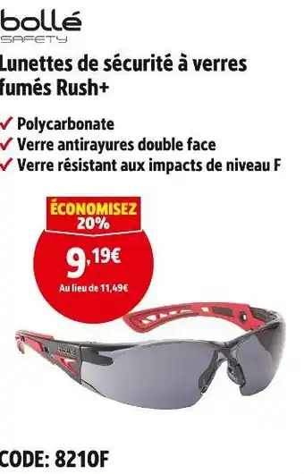 Bollé SAFETY Lunettes de sécurité à verres fumés Rush+