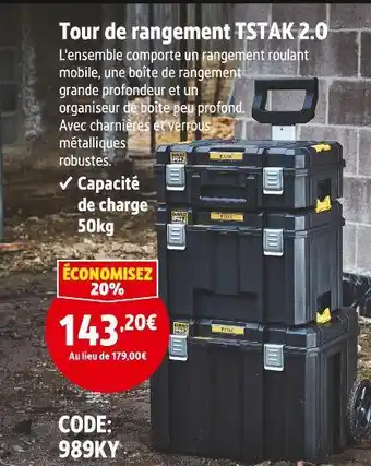 Screwfix DEWALT Tour de rangement TSTAK 2.0 offre
