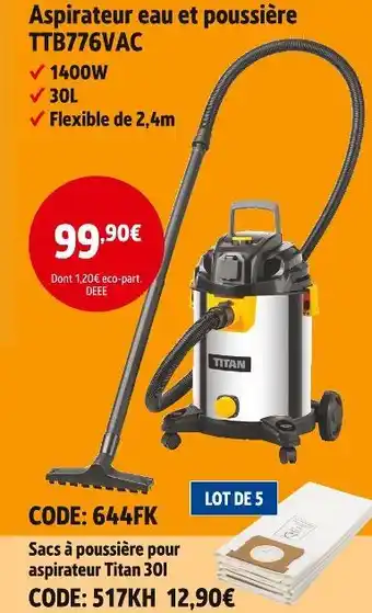 Screwfix TITAN Aspirateur eau et poussière TTB776VAC offre