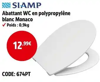 Screwfix SIAMP Abattant WC en polypropylène blanc Monaco offre