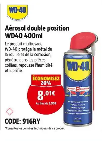 Screwfix WD-40 Aérosol double position 400ml offre