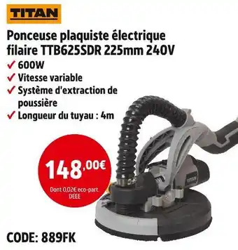 Screwfix TITAN Ponceuse plaquiste électrique filaire TTB625SDR 225mm 240V offre