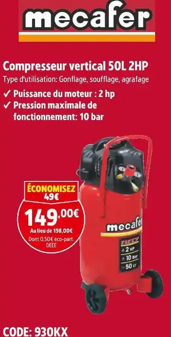 Screwfix Mecafer Compresseur vertical 50L 2HP offre