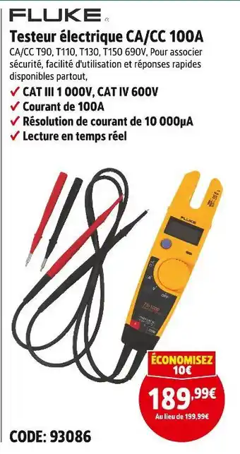 Screwfix FLUKE Testeur électrique CA/CC 100A offre