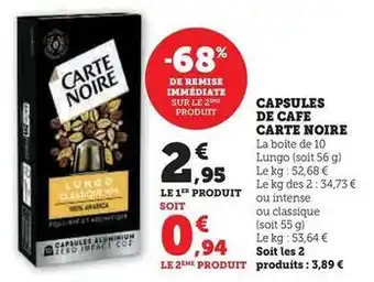 Super U Carte noire - capsules de café offre