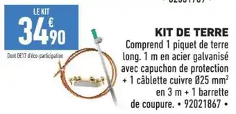 Brico Cash KIT DE TERRE tte cuivre 025 mm² en 3 m +1 barrette de coupure. 92021867- offre