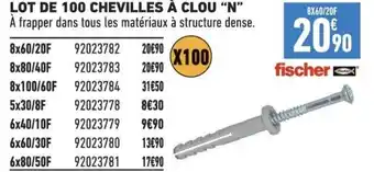 Brico Cash LOT DE 100 CHEVILLES À CLOU "N" offre