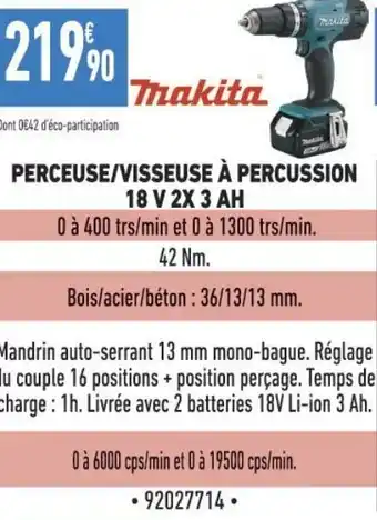 Brico Cash PERCEUSE/VISSEUSE À PERCUSSION 18 V 2X 3 AH offre