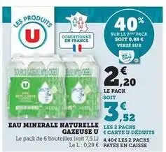 Hyper U U - eau minerale naturelle gazeuse offre