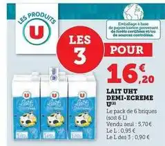 Hyper U U - lait demi-ecrémé offre
